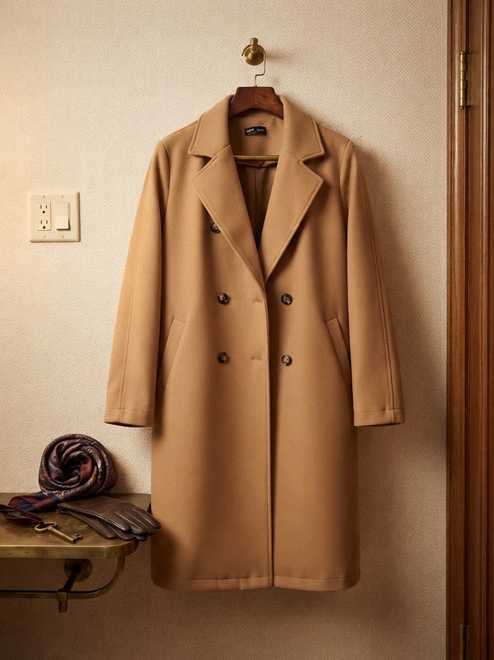 SHEIN Men's Double-Breasted Camel Pea Coat